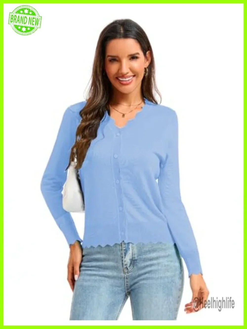 Women's V-Neck Cardigan Long Sleeve Button Lightweight Knitted Sweater